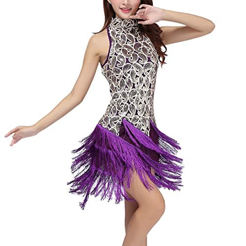 IBTOM CASTLE Women's Sparkly Tassel Flapper Latin Dance Dress Sleeveless