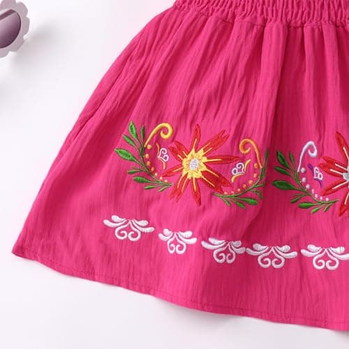 FYMNSI Toddler Mexican Off-Shoulder Floral Embroidered Casual Dress