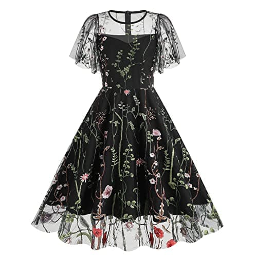IWEMEK Women's Keyhole Floral Embroidery Cocktail Dress