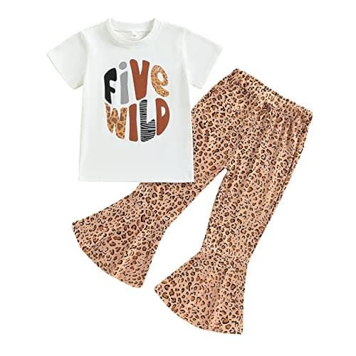 Eadrioss Wild Girl Birthday Outfit Leopard Romper Bell Bottoms