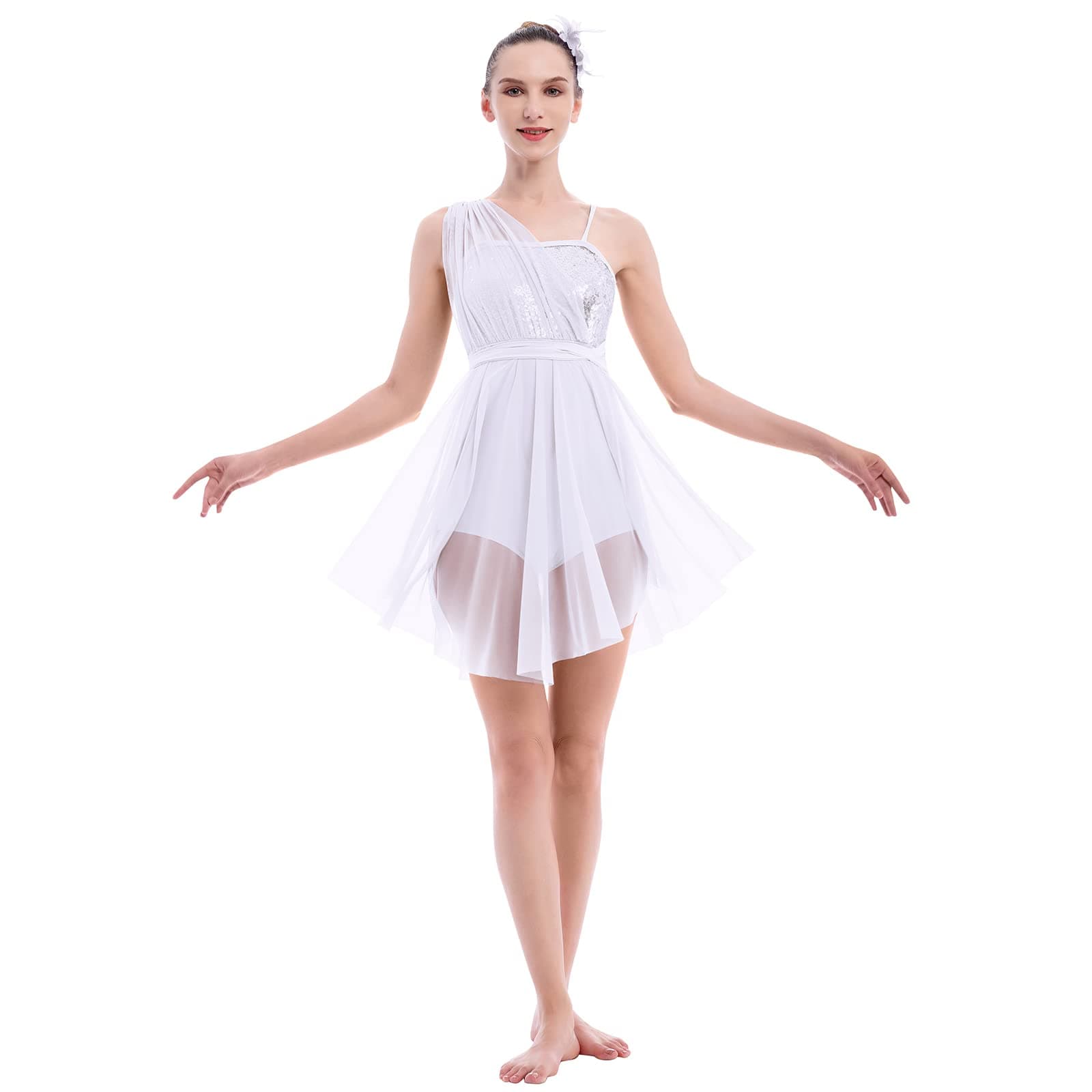 Women's Sequin Tulle Leotard Dress with Flower Hair Clip