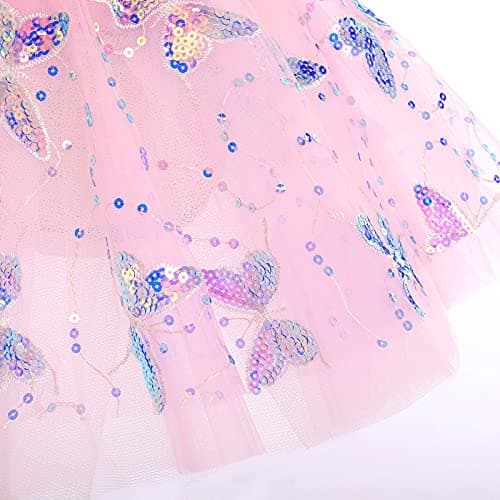 AFAVOM Girls' Glitter Butterfly Camisole Dance Tutu Skirt Leotard