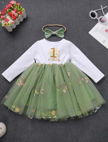 ODASDO Baby Girls First Birthday Tutu Dress with Bowknot Headband