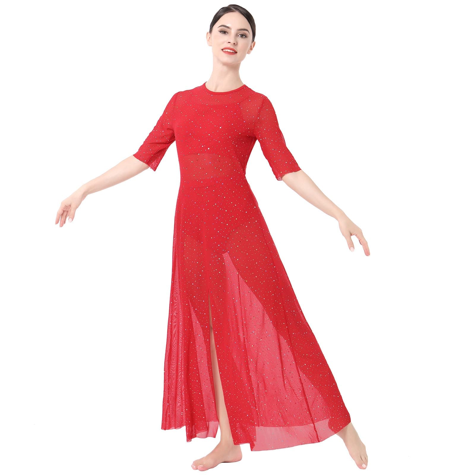 3pcs Women Modern Contemporary Dance Costume: Power Mesh Maxi Overdress + Camisole + Shorts