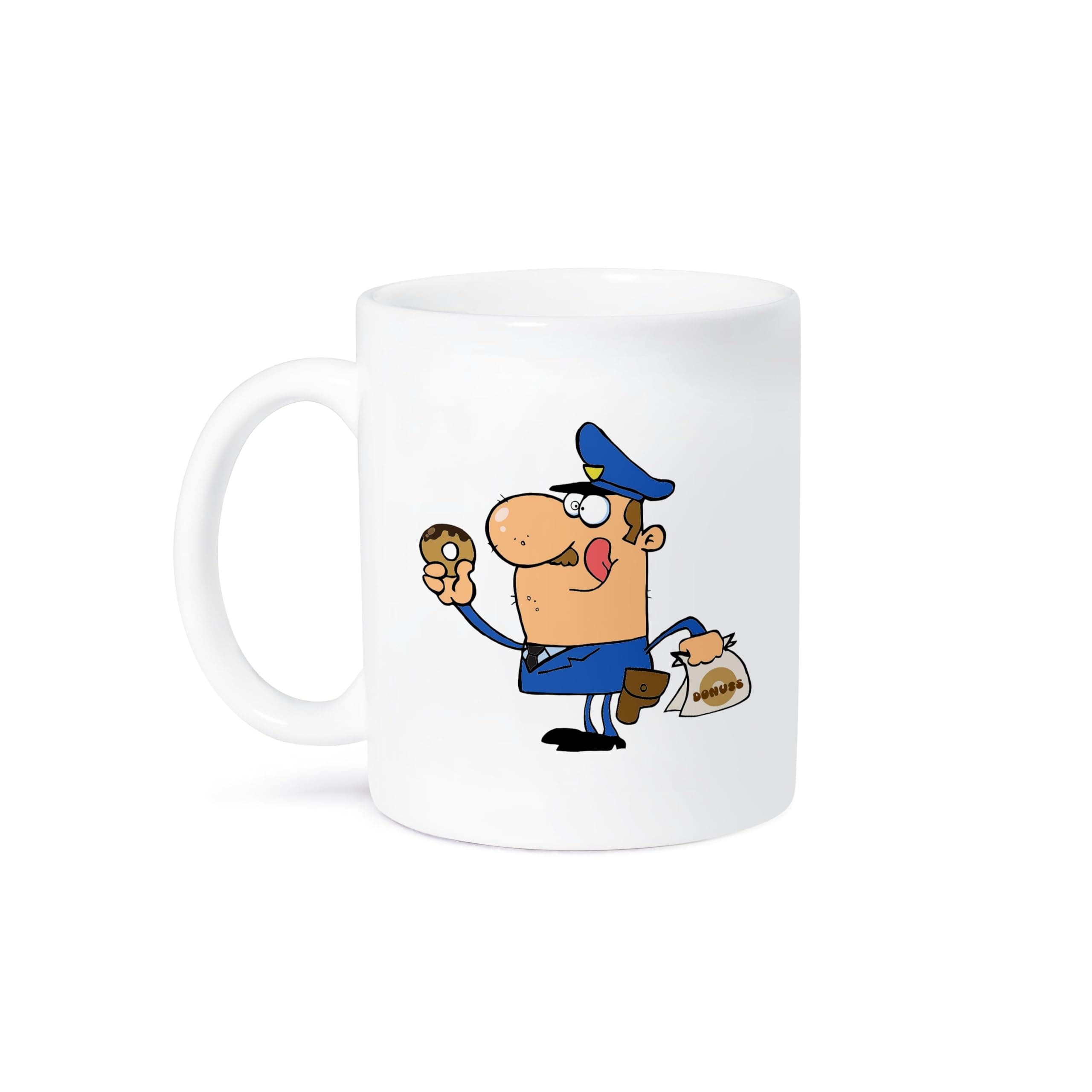 Funny Cartoon Cop Eating Donuts Ceramic Mug for Police Officers, 15-Ounce