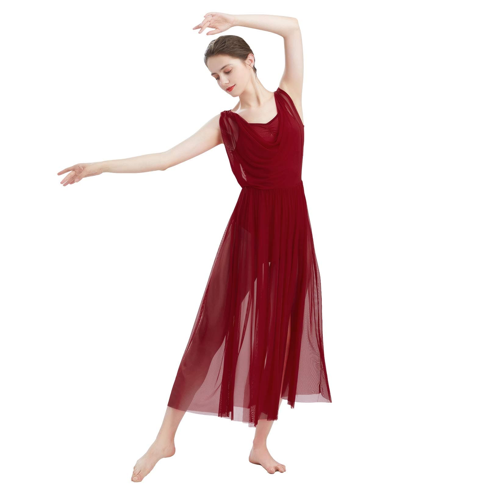 Contemporary Dance Costume for Women - V-Neck Backless Leotard with Tulle Skirt