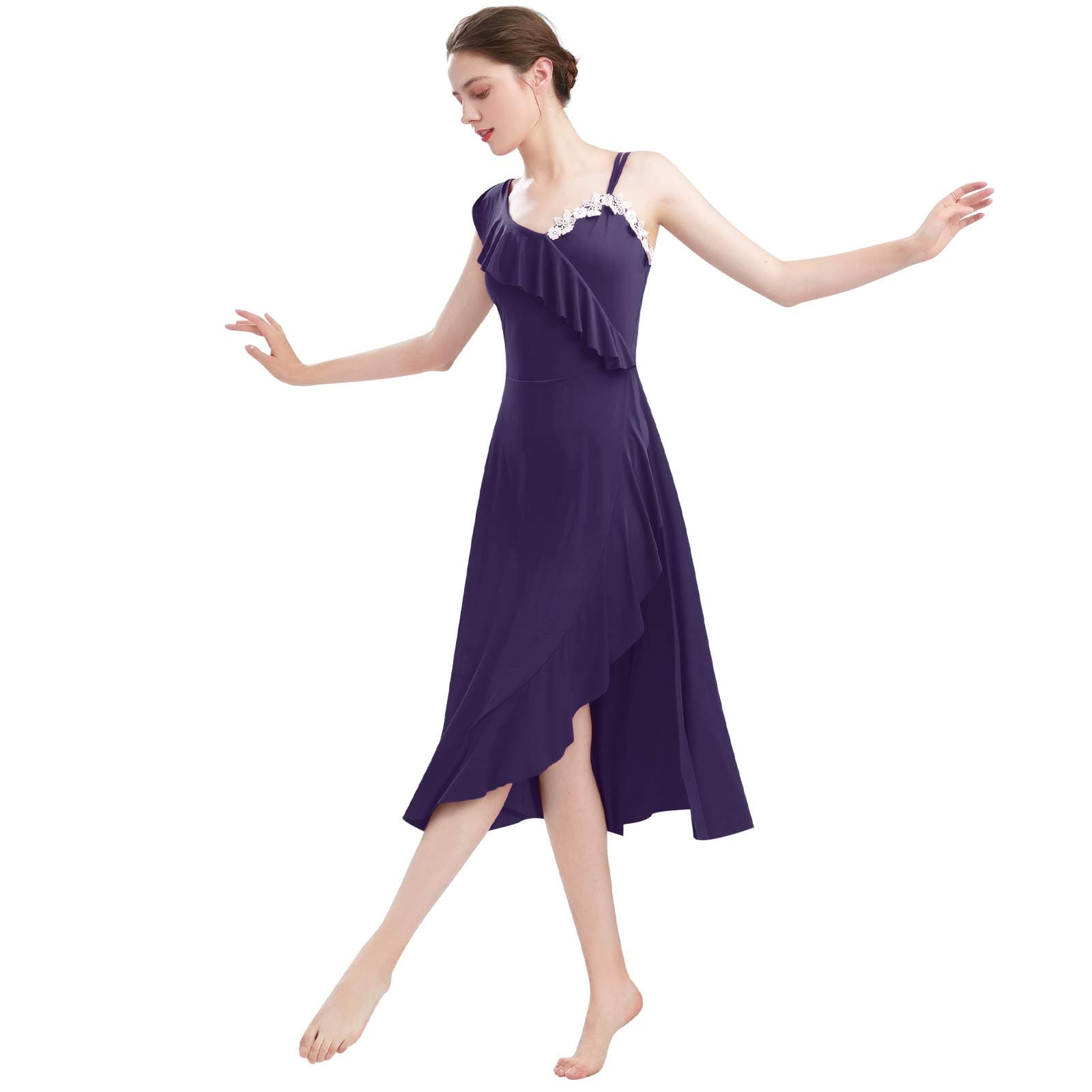 Lyrical Dance Dress for Women: Asymmetrical Flounce Midi Dress