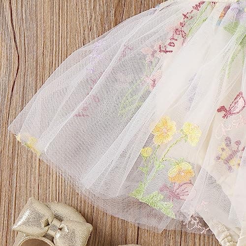 ODASDO Infant Princess Tulle Romper with Flower Embroidery for Birthday Party