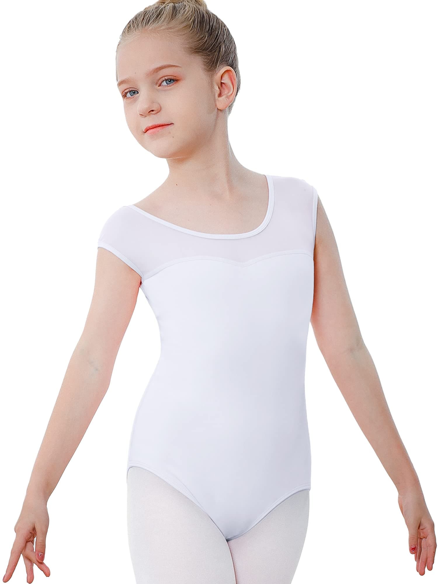 Black Mesh Short Sleeve Leotard for Girls' Ballet & Gymnastics