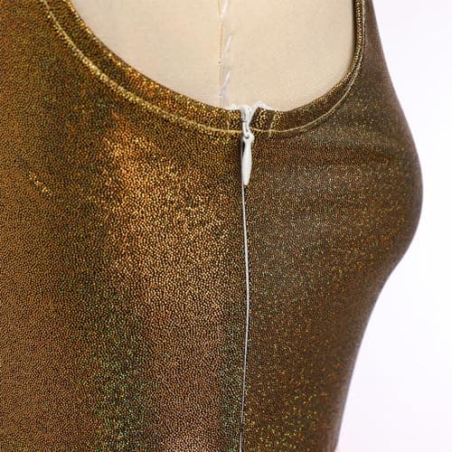 AFAVOM Women's Metallic Asymmetric Praise Dance Dress with Pants