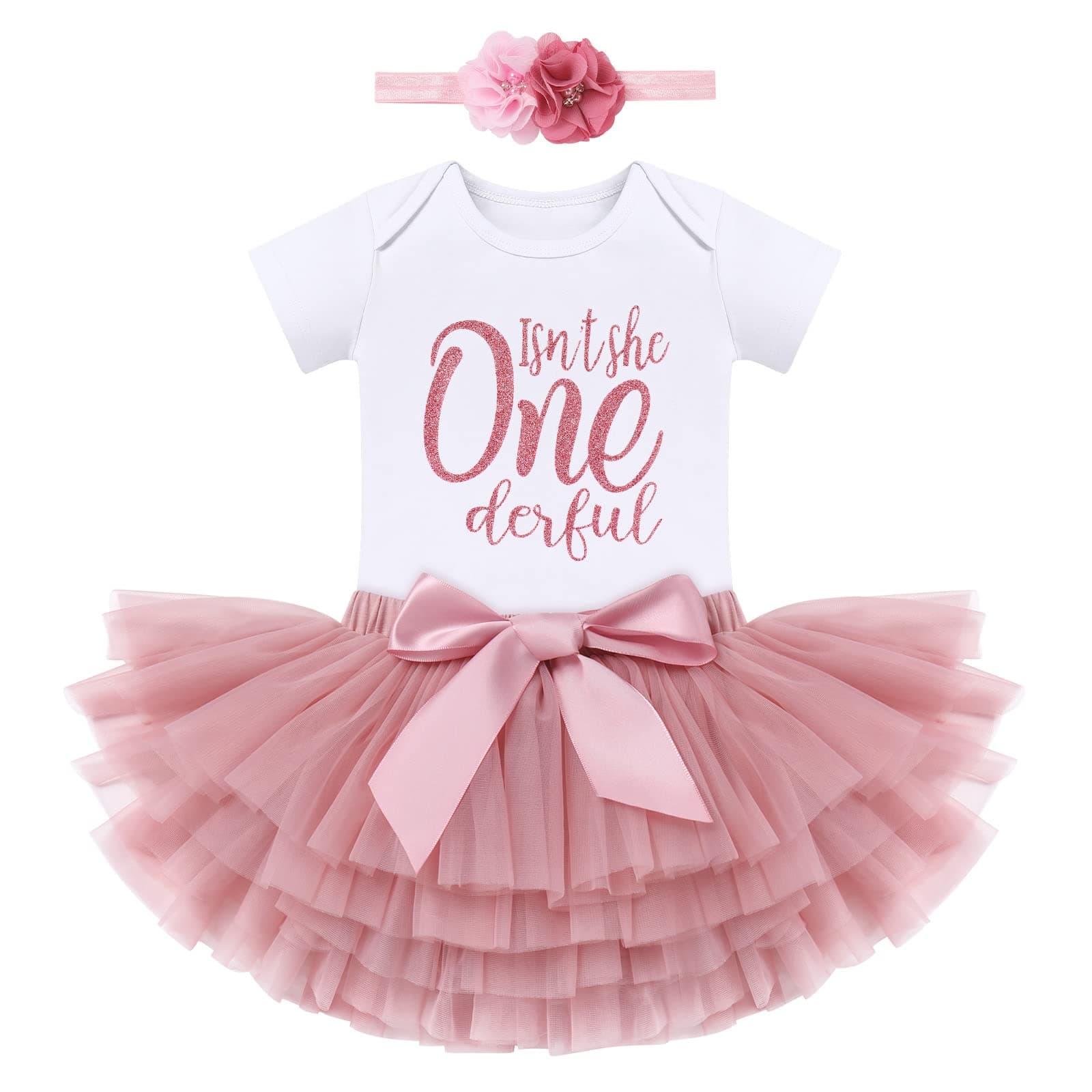 ODASDO Baby Girl Rainbow Birthday Cake Smash Outfit Set
