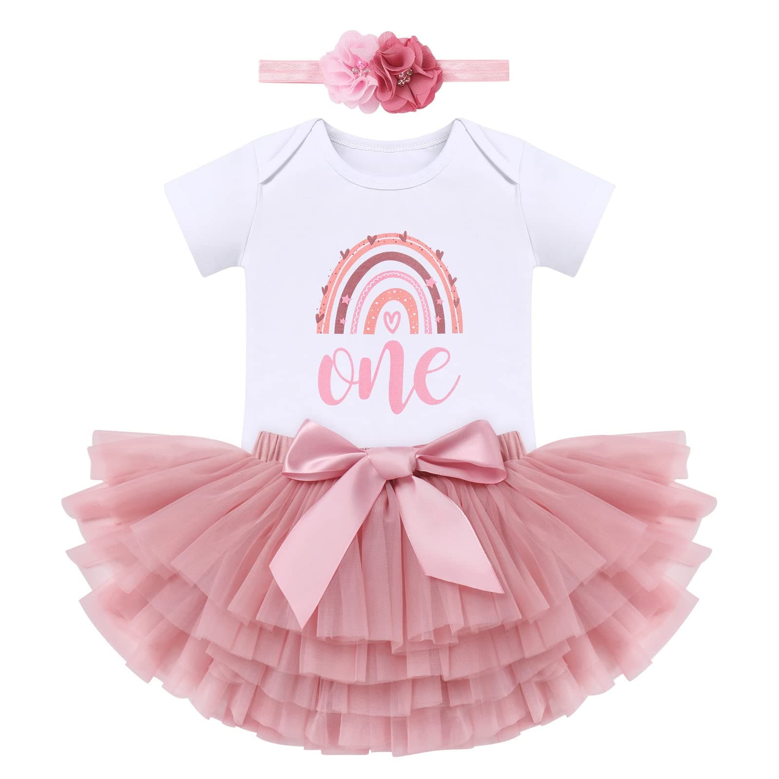 ODASDO Baby Girl Boho Rainbow 1st 2nd Birthday Cake Smash Outfit