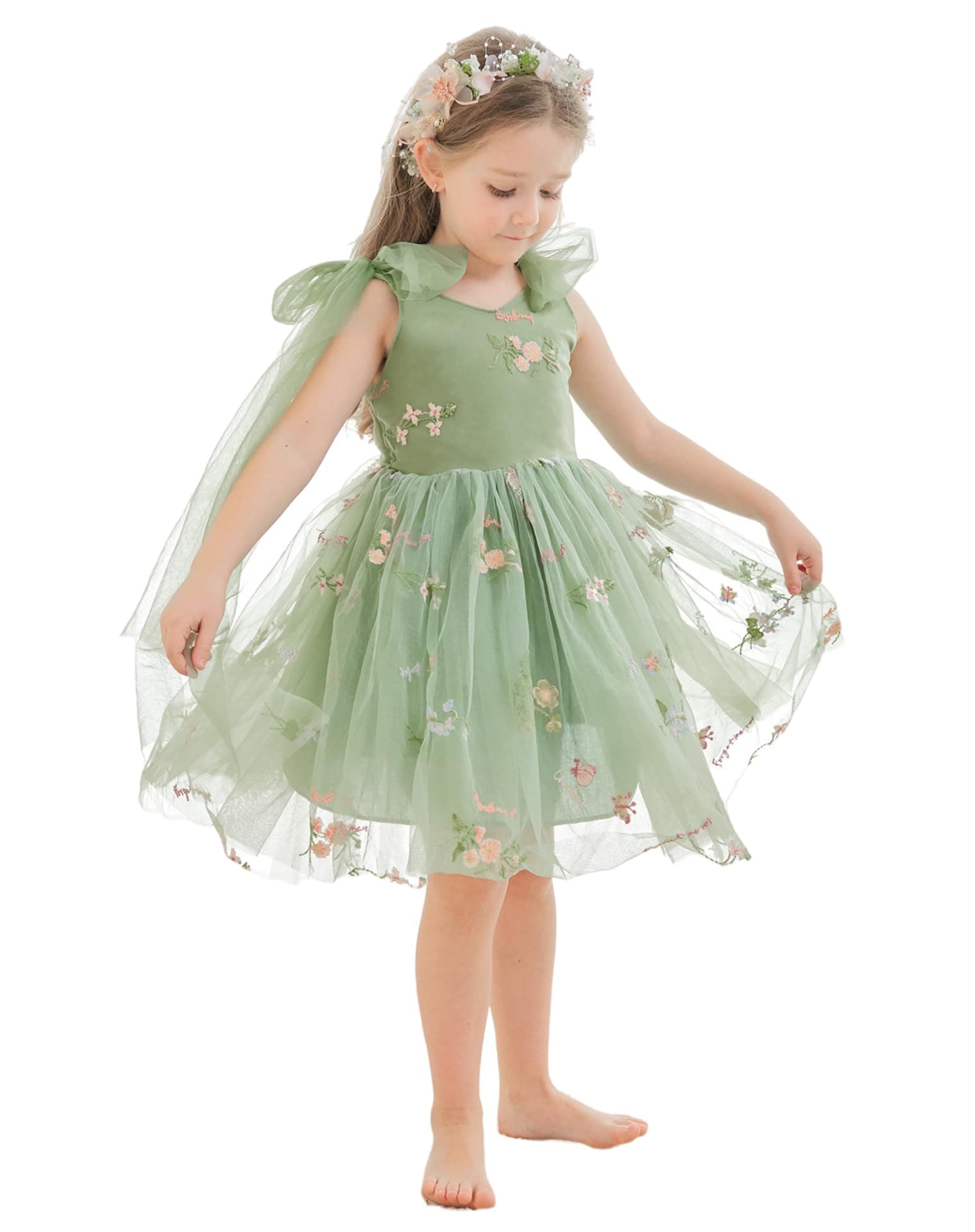 LalaMira Floral Embroidered Toddler Girls Wedding Dress Tulle Photo Shoot