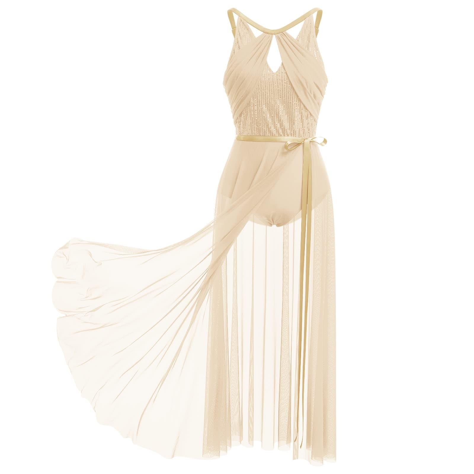 Lyrical Dance Costume for Women: Lace Leotard with Flowy Wrap Skirt