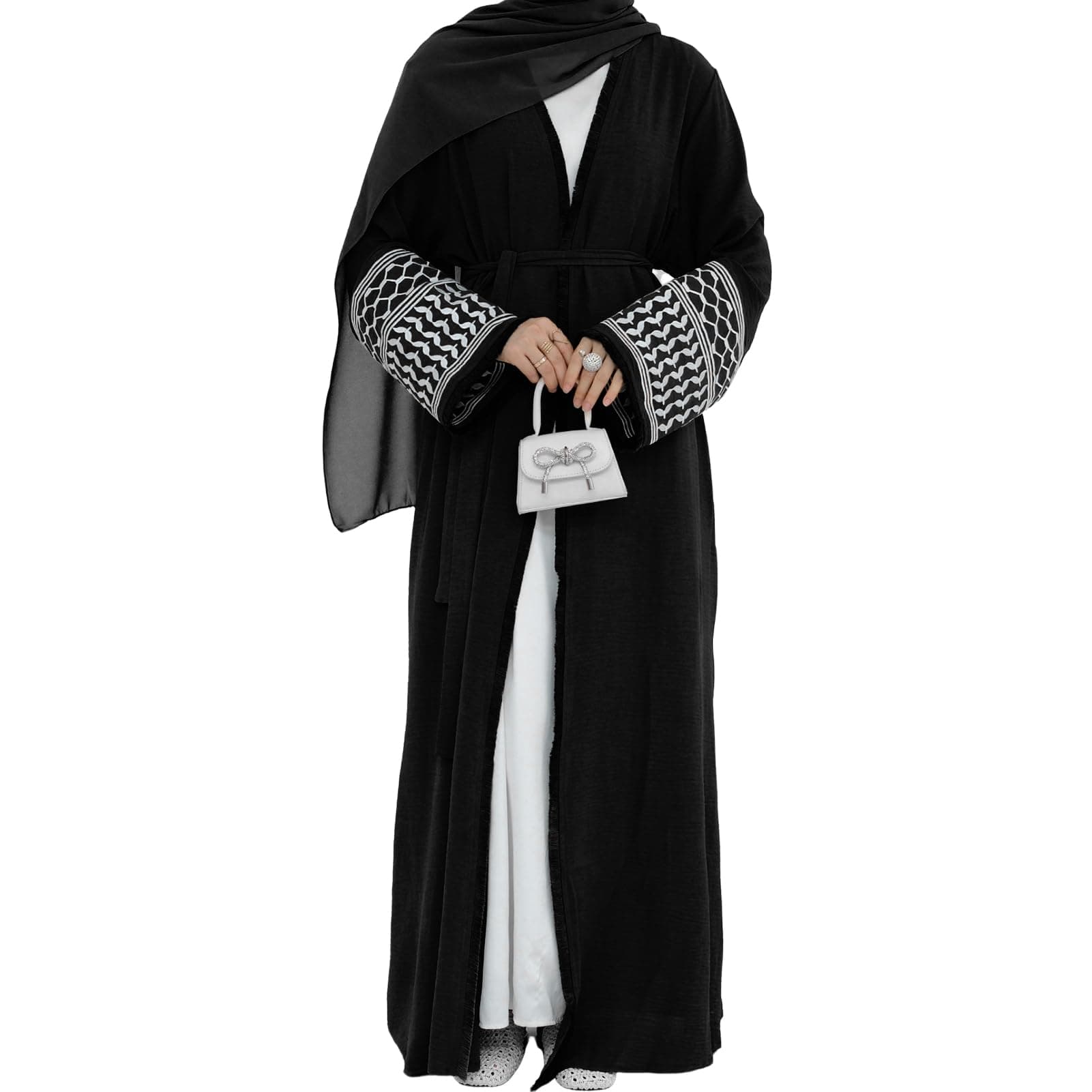 Odizli Women's Ramadan Abaya Embroidered Open Front Cardigan