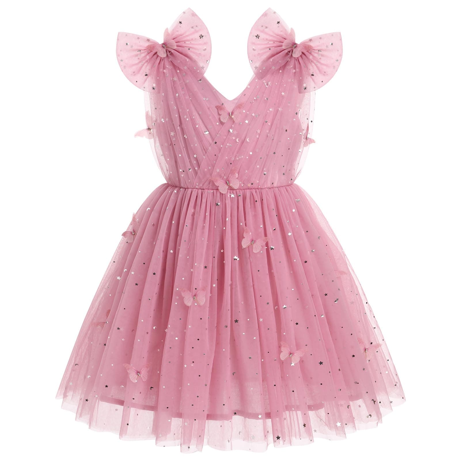 IMEKIS Girls' Butterfly Sparkle Tulle Dress for Weddings and Birthdays 2-10T