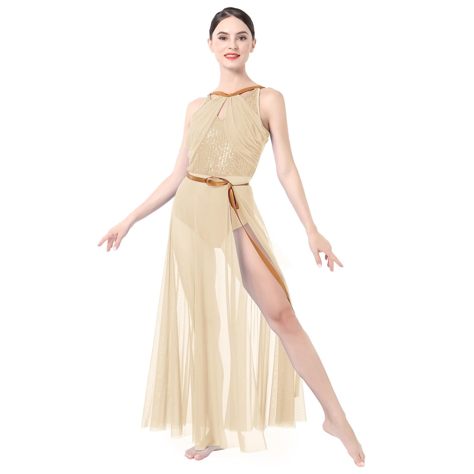 AFAVOM Women's Lyrical Dance Dress with Sequin Leotard & Wrap Skirt