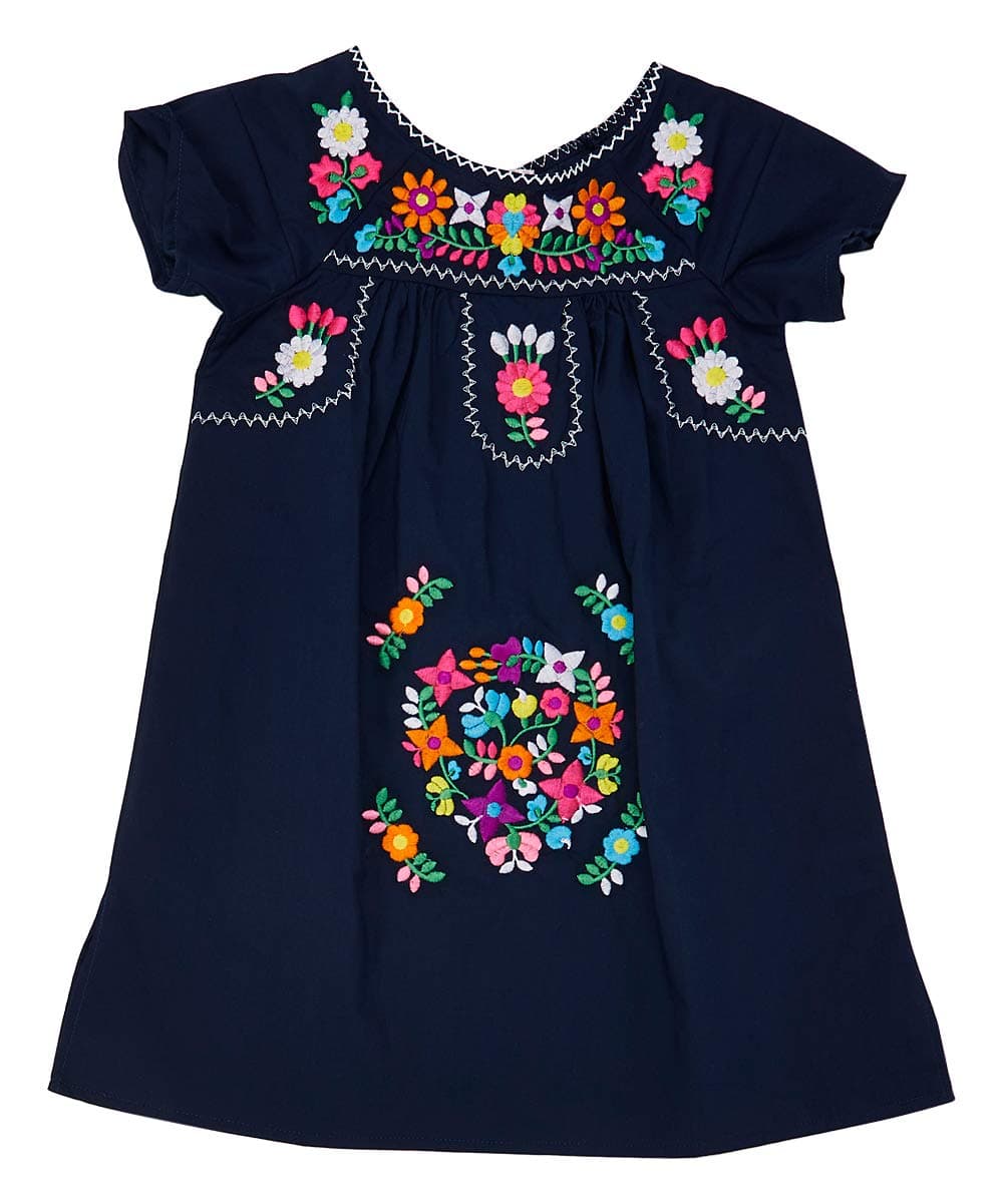 Unik Traditional Mexican Girl Embroidered Cultural Dress Size 2-14 Navy White Pink Mint Coral
