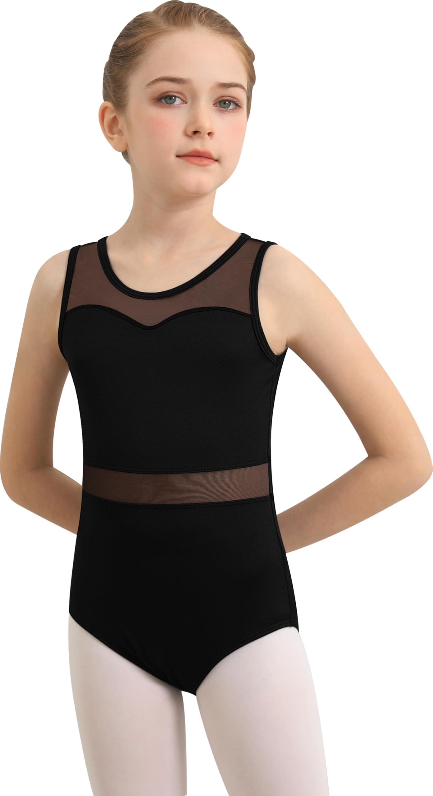 Sanmsoner Girls' Ballet Mesh Leotard with Splicing and Lining