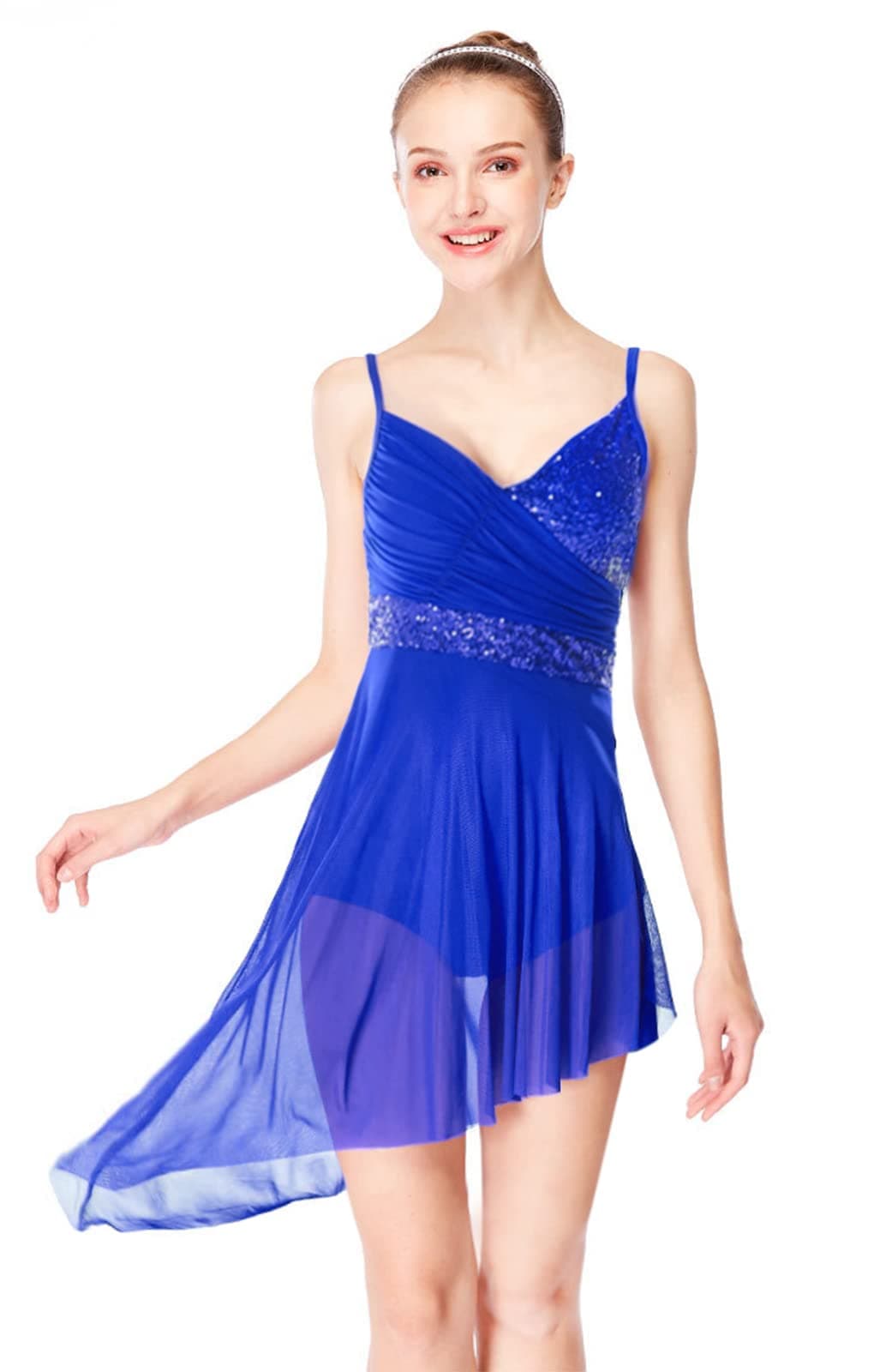 ELLYDOOR Women's Modern Lyrical Ballet Asymmetrical Tulle Leotard Skirted Costumes