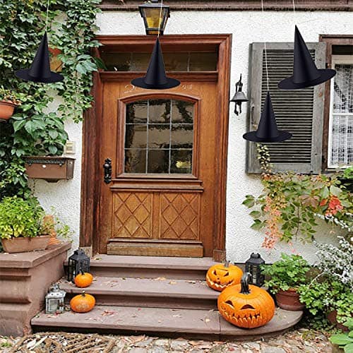 Black Witch Hats with Hanging Decorations for Halloween Party