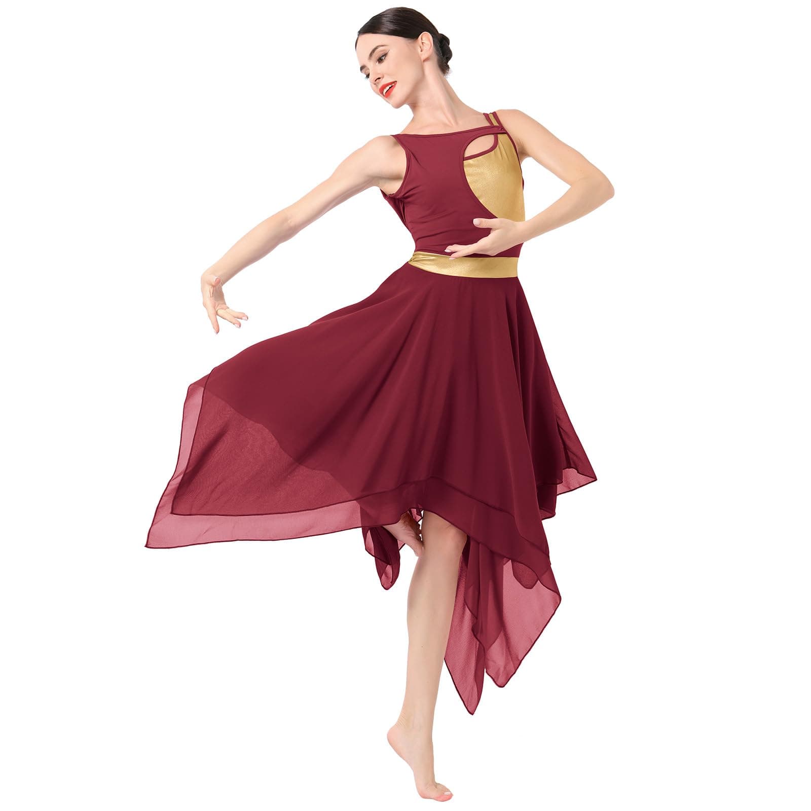 AFAVOM Women's Shiny Metallic Lyrical Dance Costume & Flowy Skirt