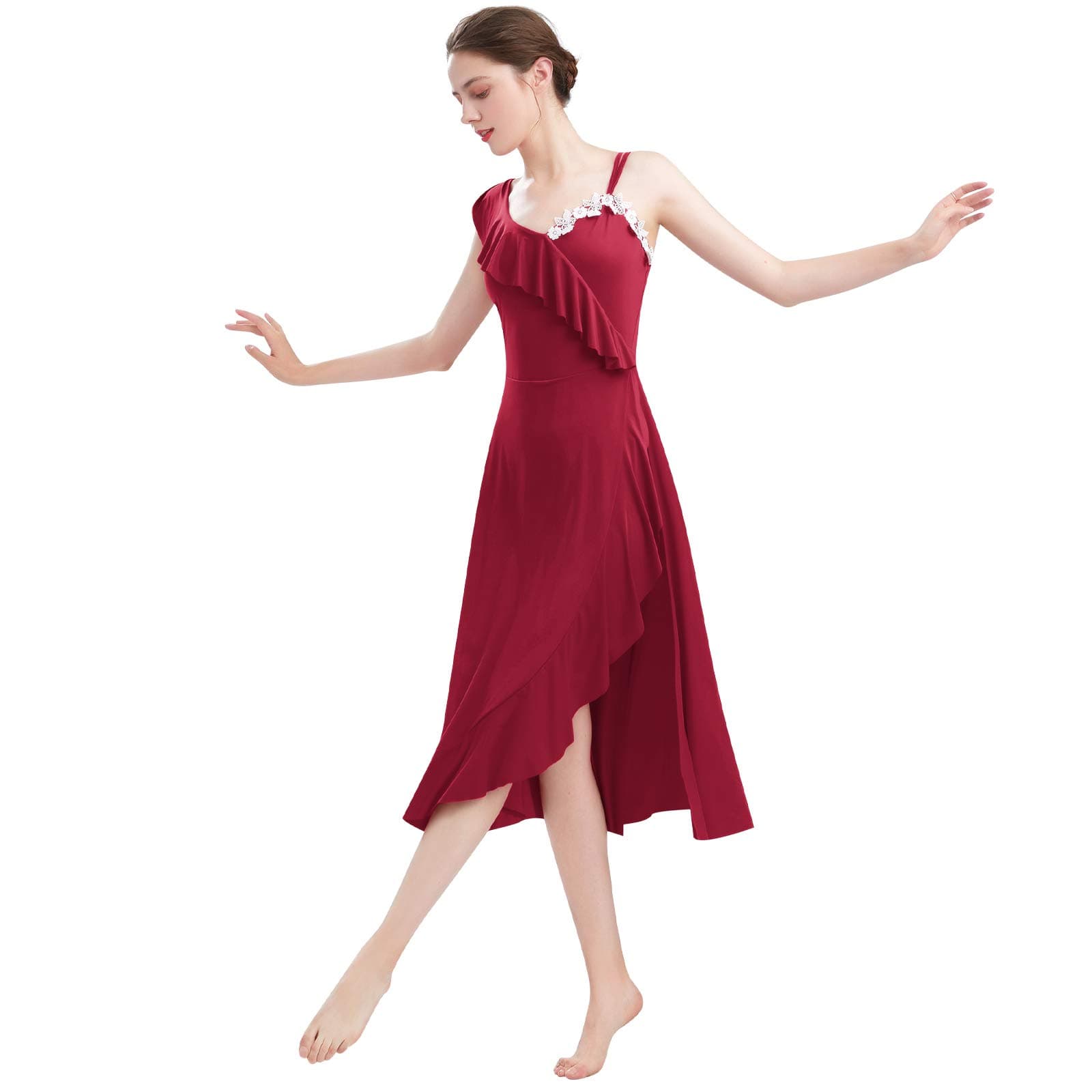 ODASDO Women's Modern Midi Dance Dress with Flounce & Spaghetti Straps