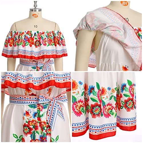 Mexican Off-Shoulder Maxi Dress for Women: Traditional Fiesta Summer Party Beach Wear
