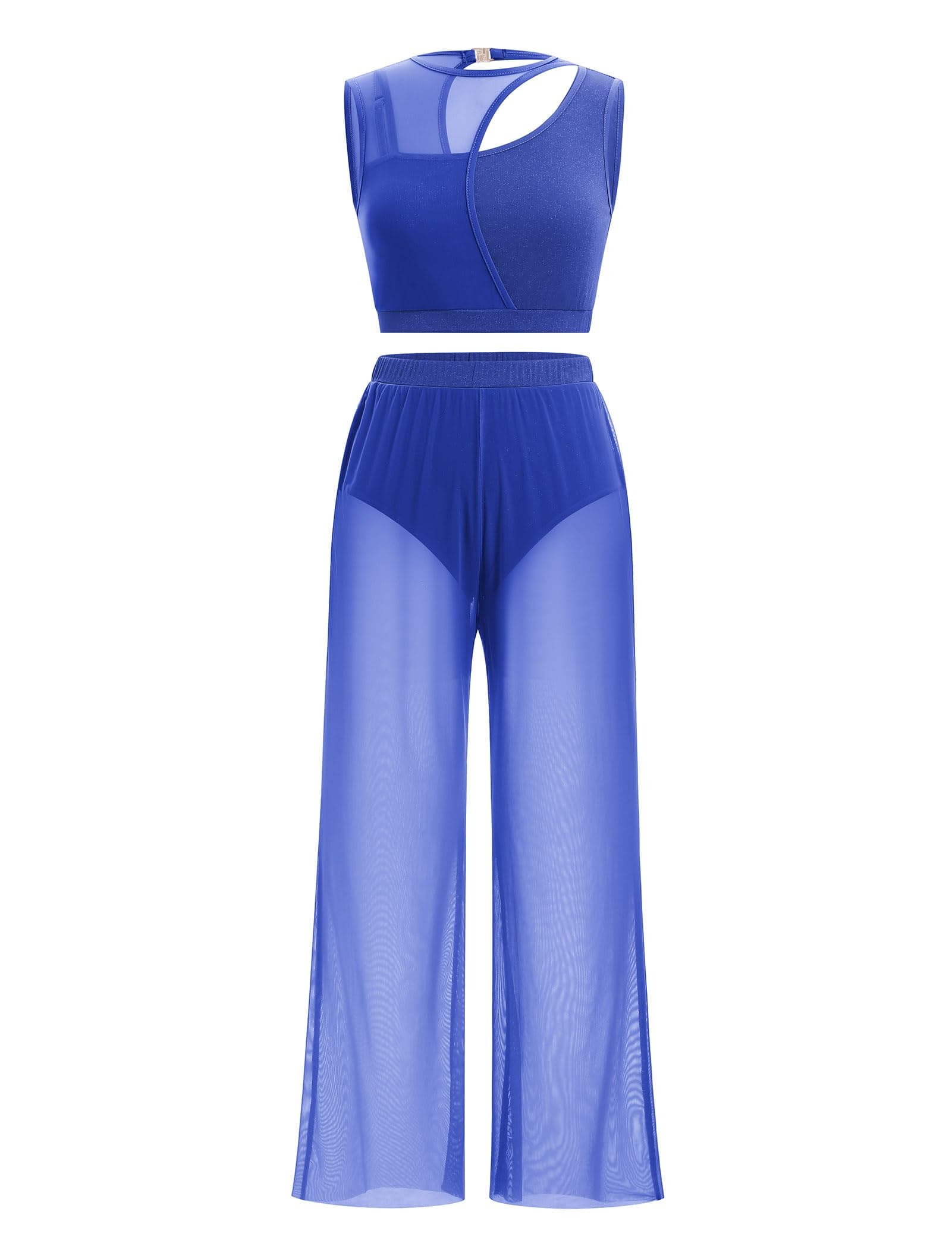 ODASDO Women's Lyrical Dance Two-Piece Costume Tank Tops & Mesh Pants Set