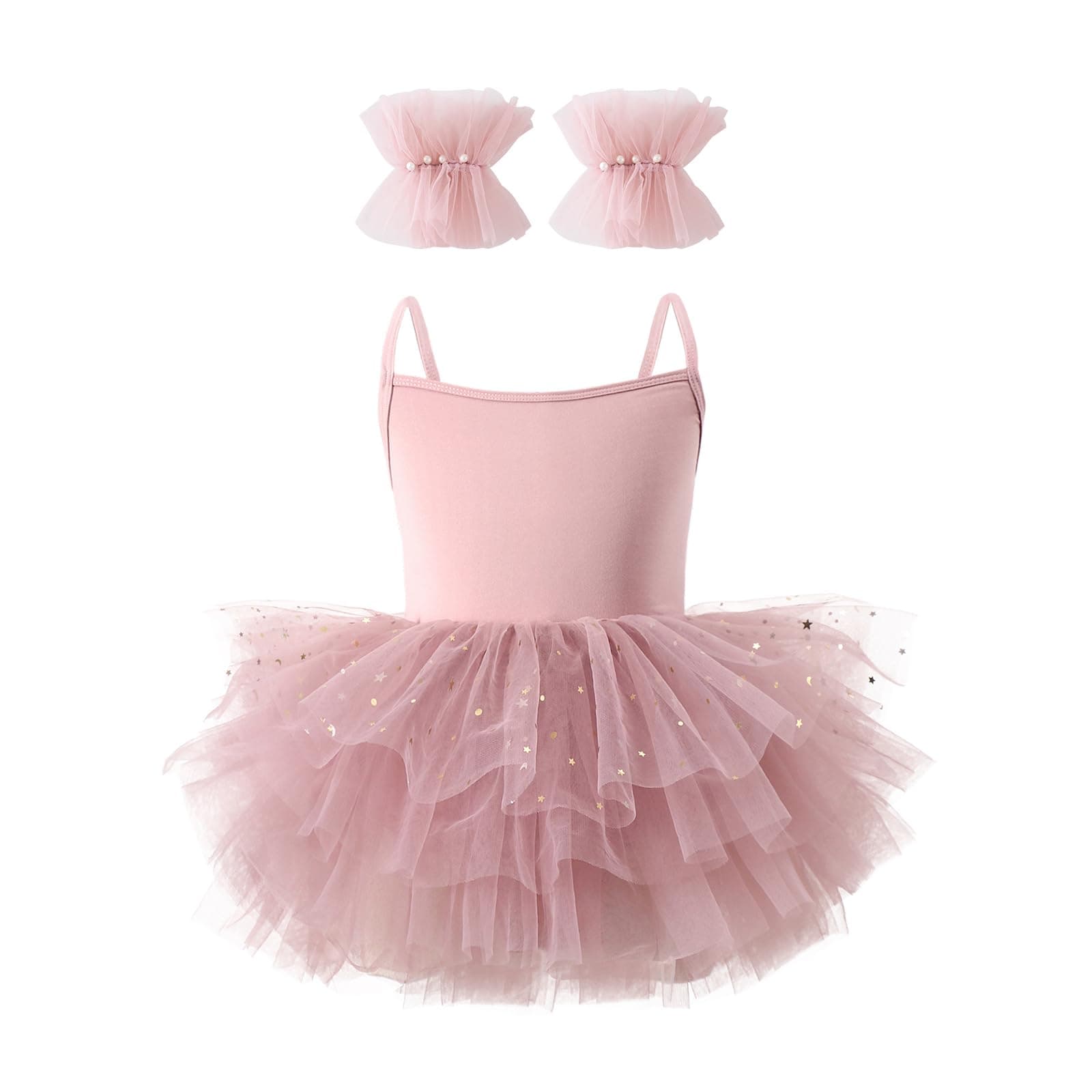 CARTEEL Toddler Girls Ballet Dress with Shiny Tulle Cuffs