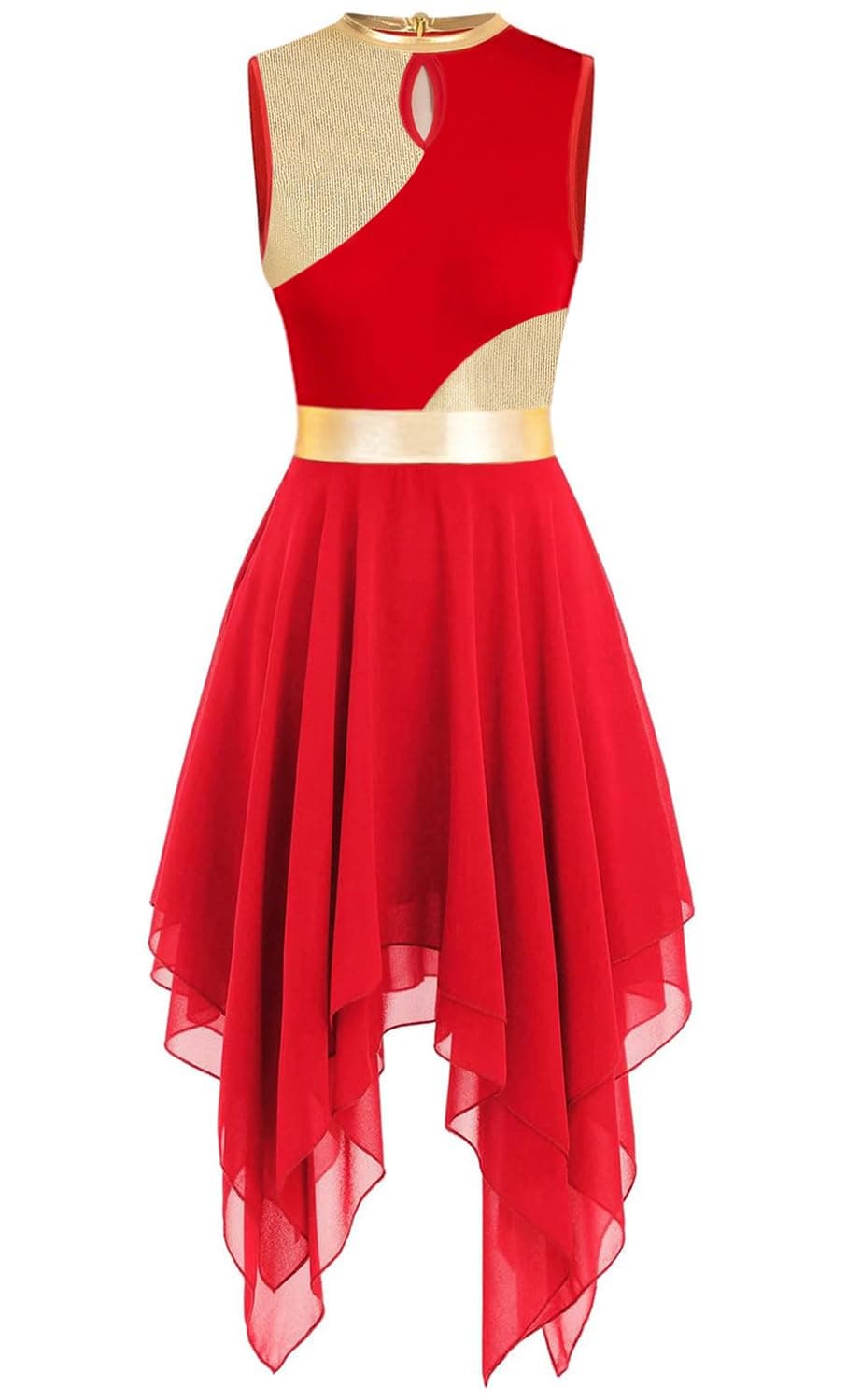 ELLYDOOR Gold Color Block Sleeveless Flowy Skirt Dance Tunic Costumes