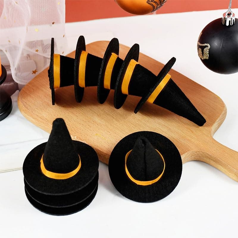 Oarkive 6pcs Mini Felt Witch Hats for Crafts and Decor