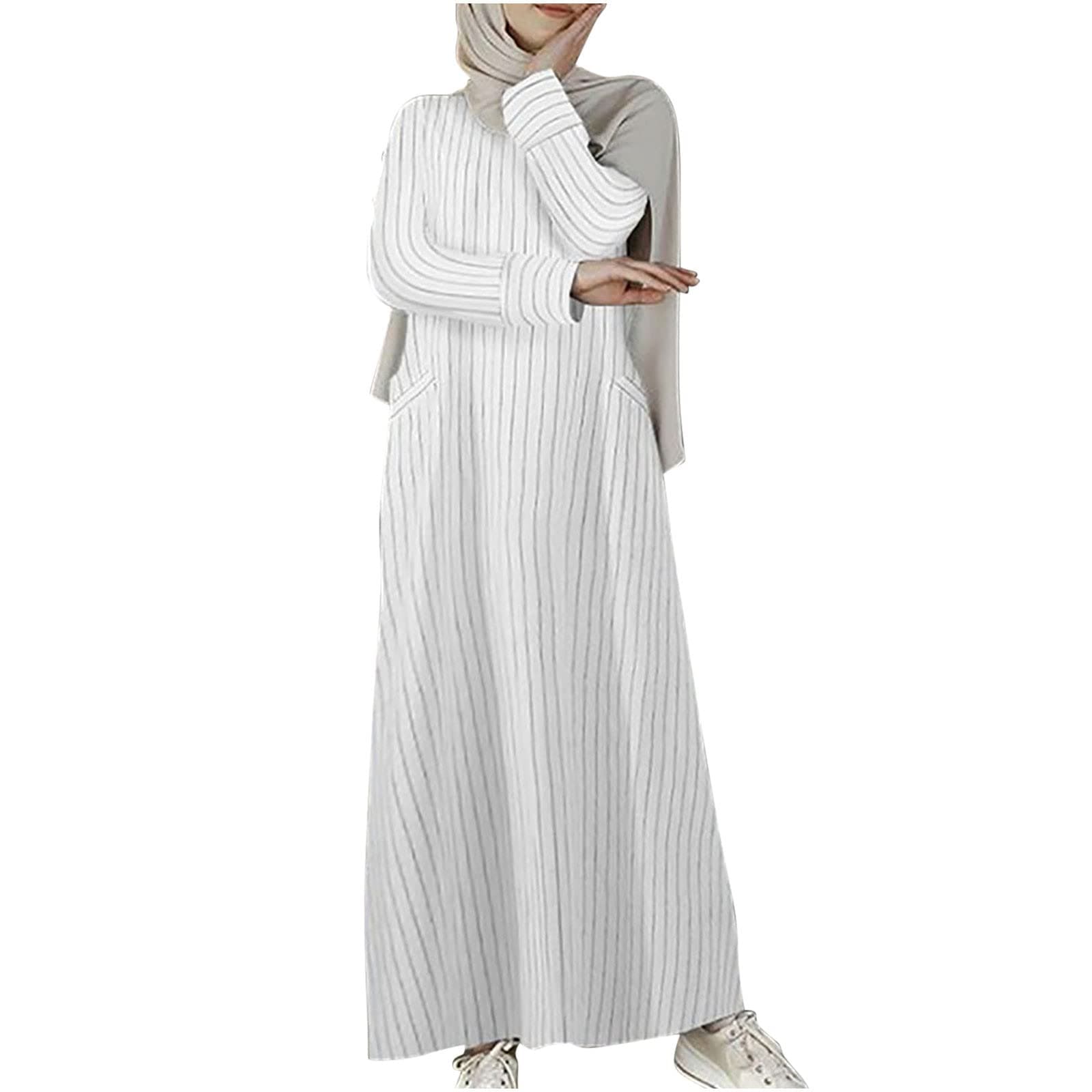 FZYLQY Women's Cotton Linen Maxi Abaya Dress with Pockets