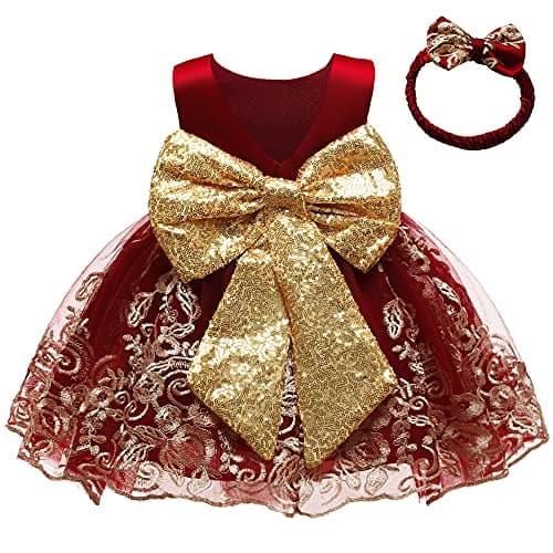 CMMCHAAH 0-6 Yr Girls Formal Lace Embroidery Pageant Dress with Headwear
