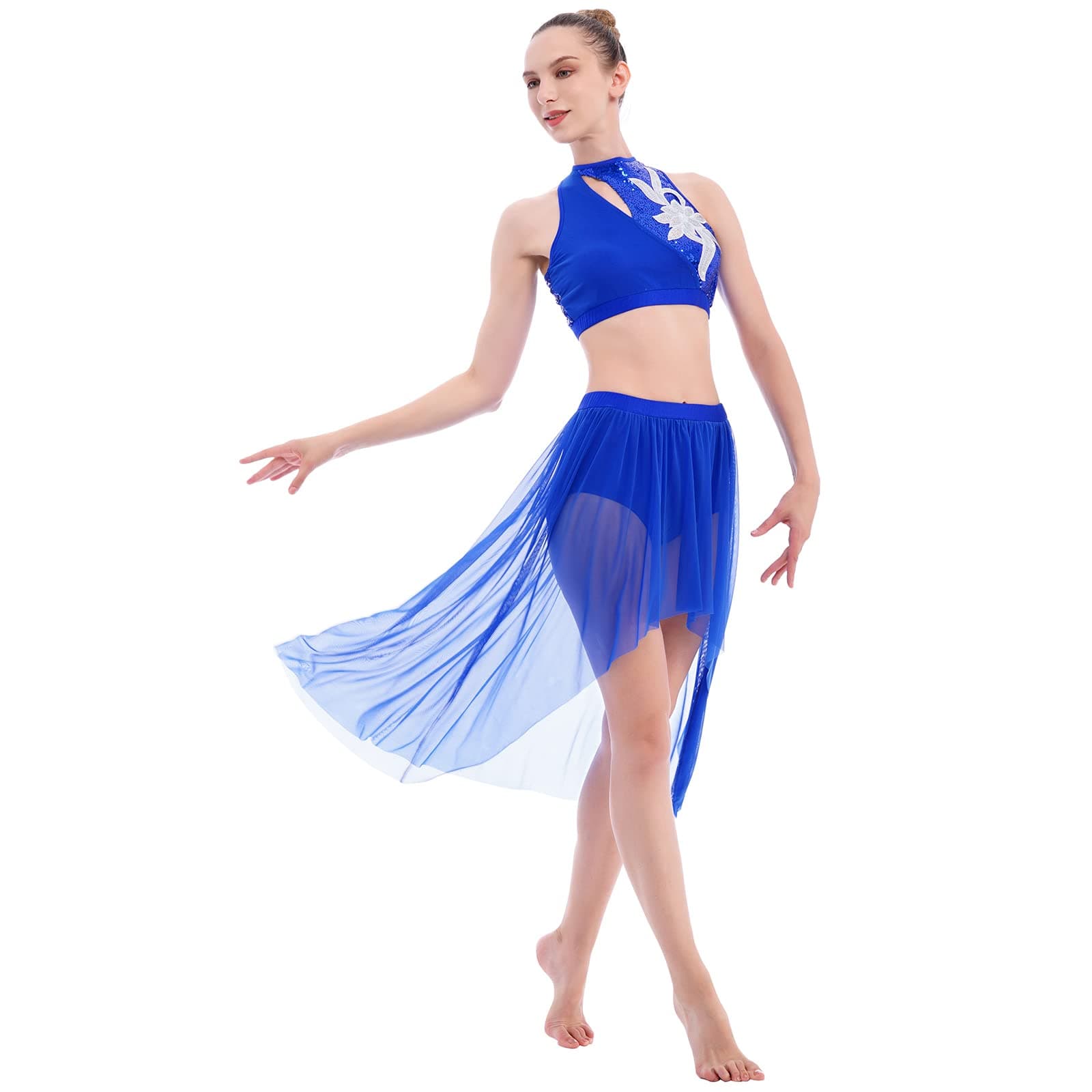 ODASDO Women's Modern Contemporary Dance CostumeCrop Top & Mesh Tulle Skirt