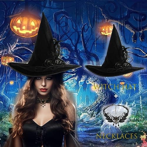 Miyxsin Halloween Pointed Witch Hat & Necklace