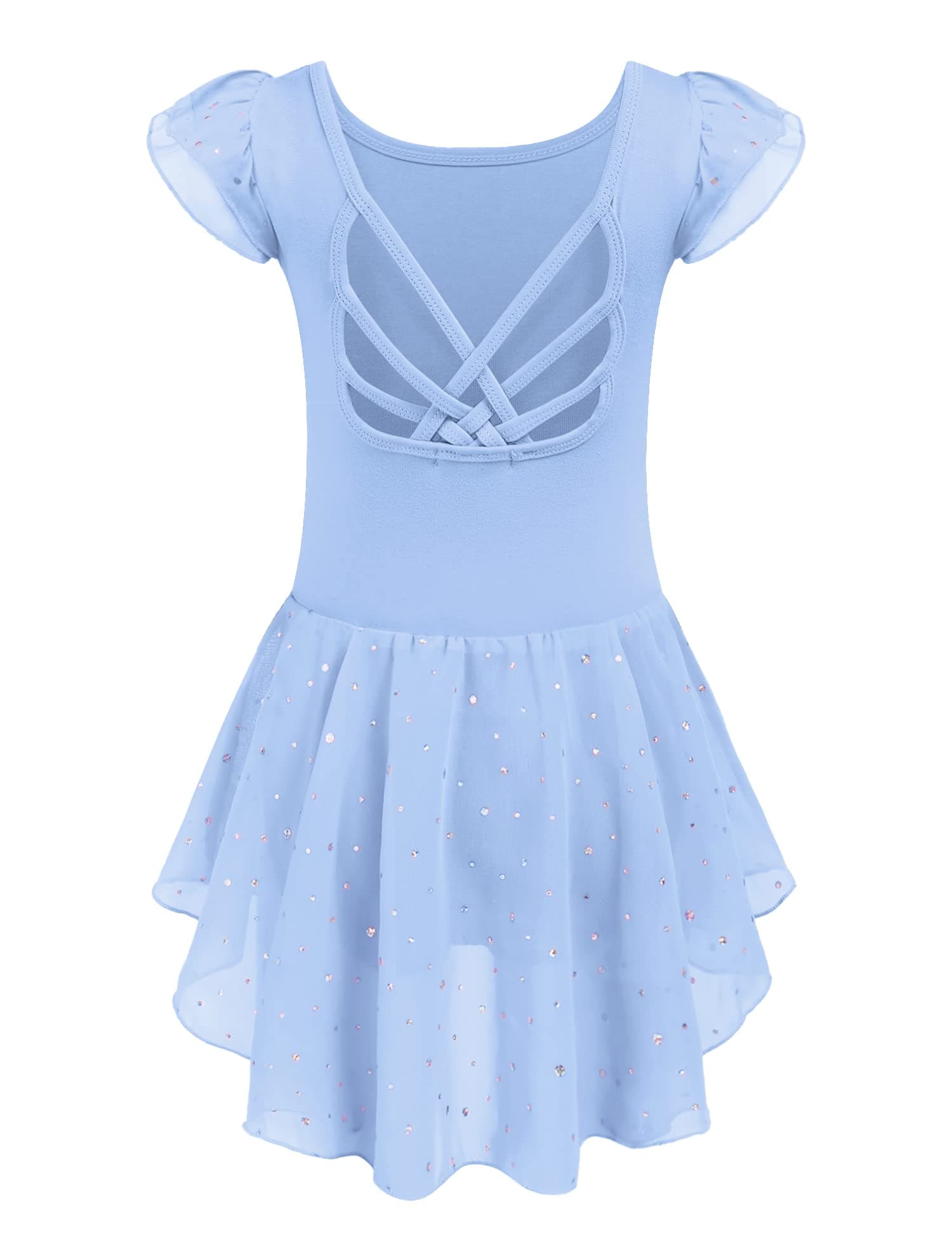Arshiner Shiny Ruffle Sleeve Ballet Leotard with Skirt Dance Dresses