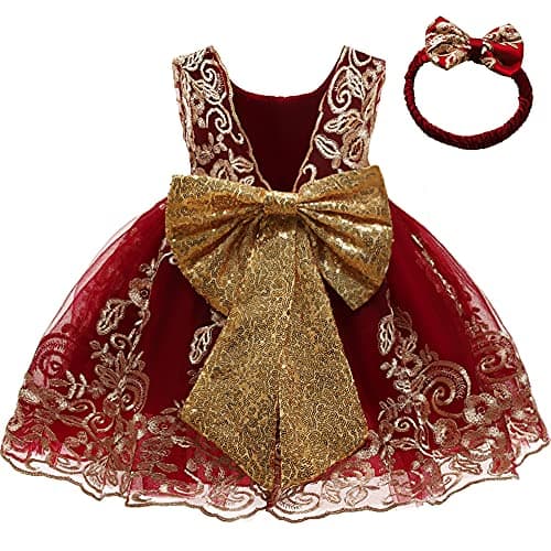 CMMCHAAH 0-6 Yr Girls Formal Lace Embroidery Pageant Dress with Headwear