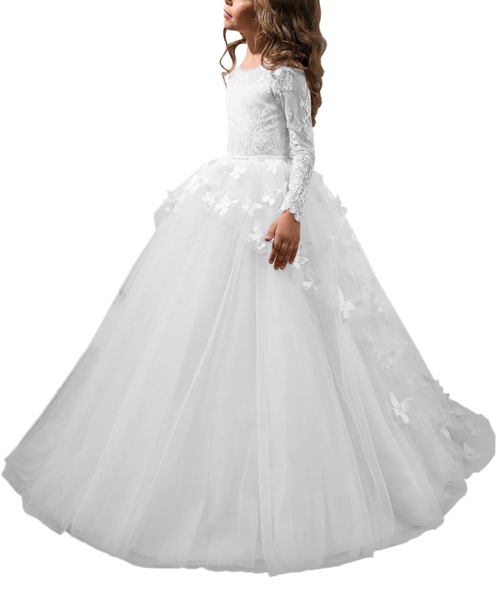 Abaowedding Lovely Flower Girl Dress Long Sleeves Lace Prom Gown