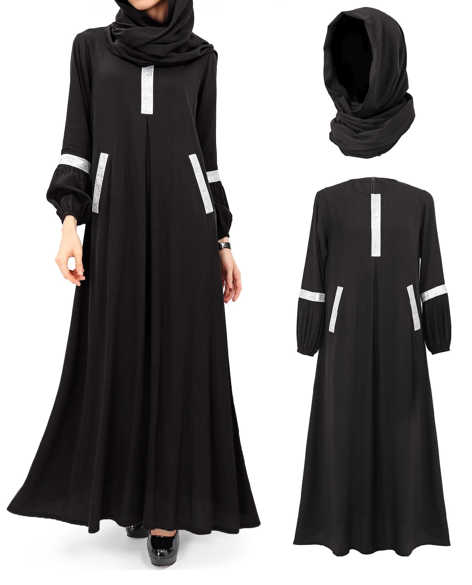 DAZCOS Women's Modest Abaya Dress with Hijab Long Sleeve Arabian Robe