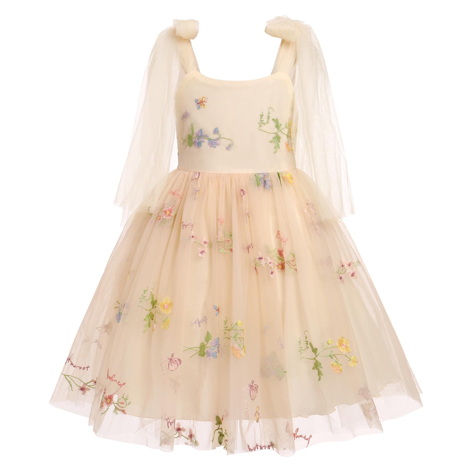 ODOLDI Baby Flower Girl Sleeveless Spaghetti Straps Floral Embroidered Toddler Party Dress