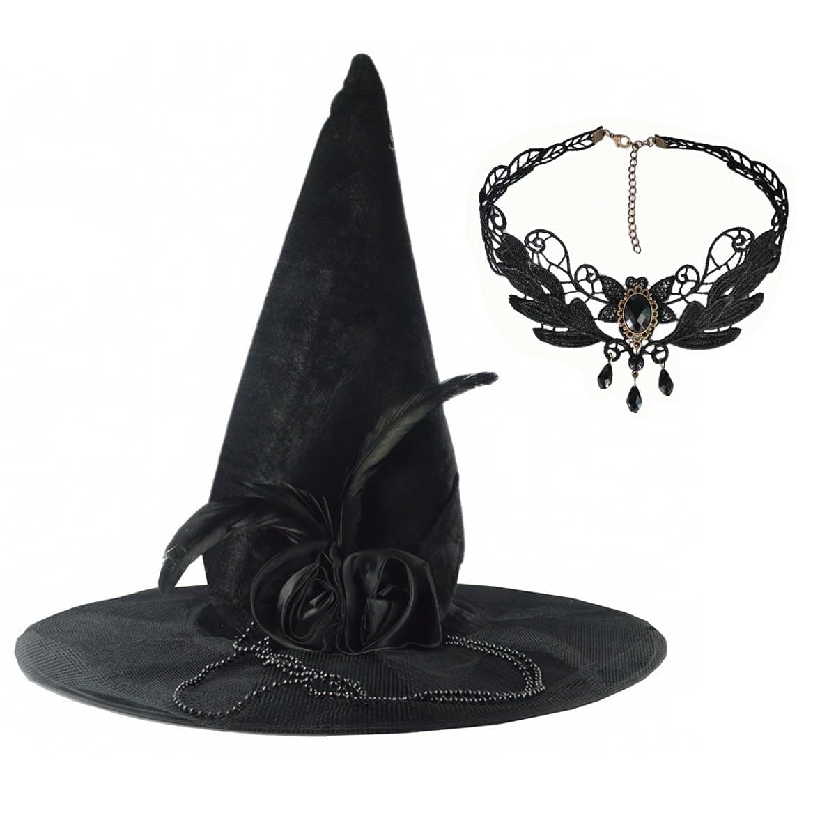 Miyxsin Halloween Pointed Witch Hat & Necklace