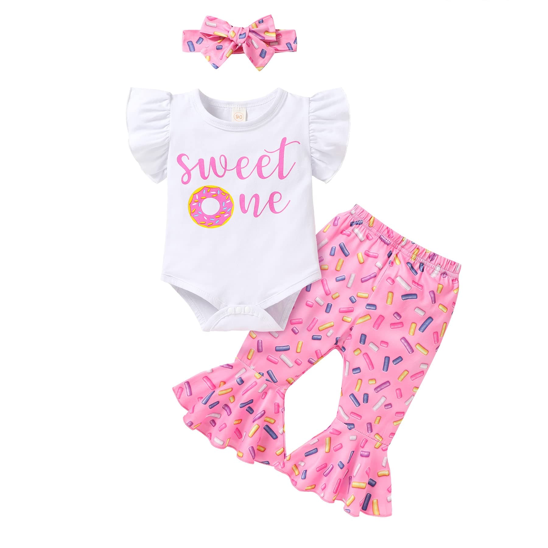 YOUNGER TREE Baby Girl 1st Birthday Outfit Romper & Flared Pants