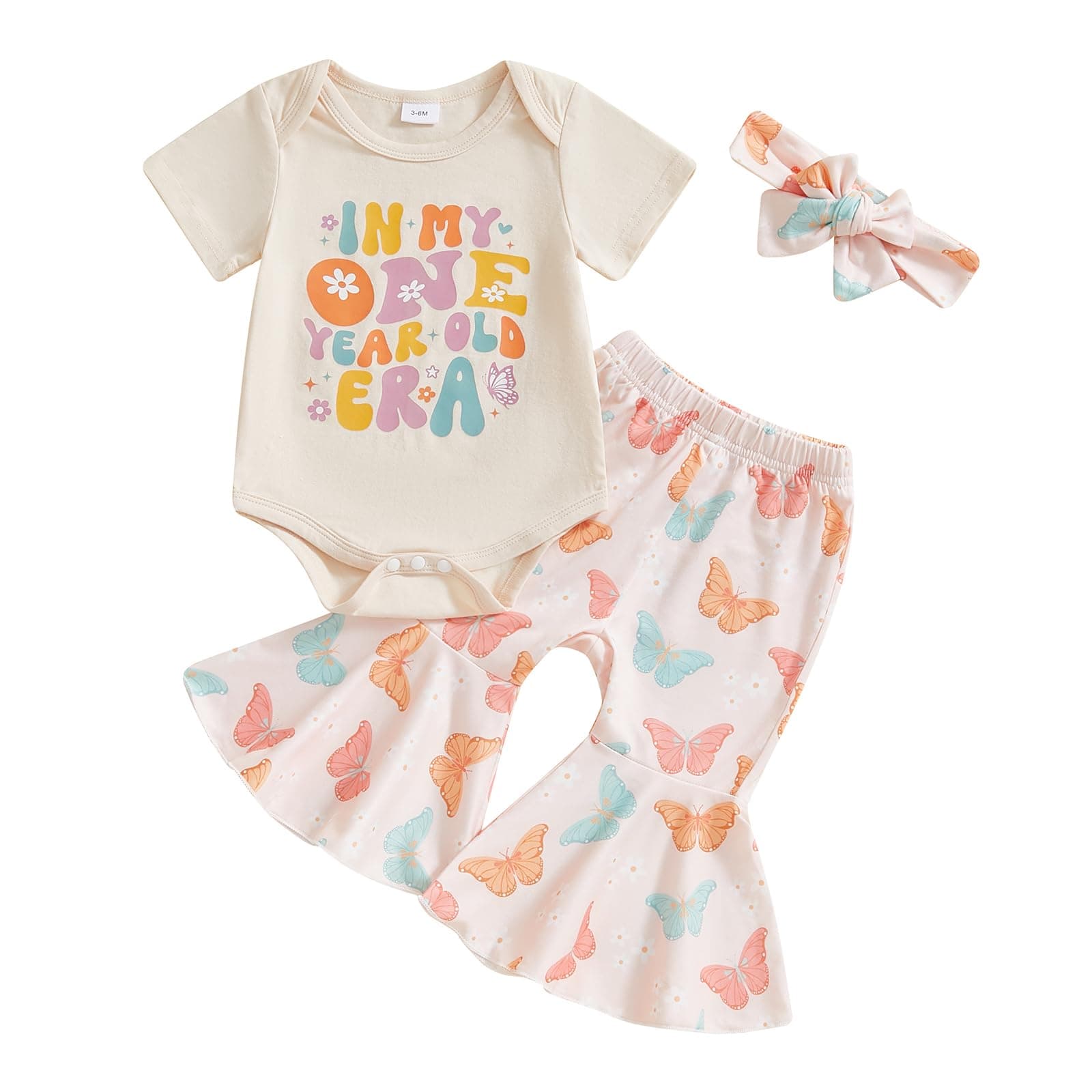 Lamuusaa Toddler Girl Birthday Outfit: Flared Pants & Headband Romper/T-shirt