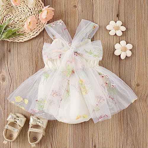 Infant Baby Girl Romper Dress with Flower Embroidery