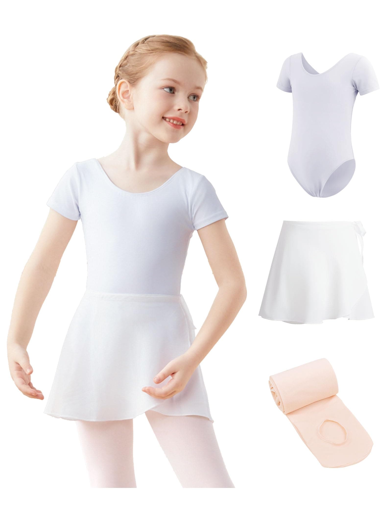 Daydance Girls' 3-in-1 Dance Set: Lined Spandex Leotards with Removable Skirts and Tights