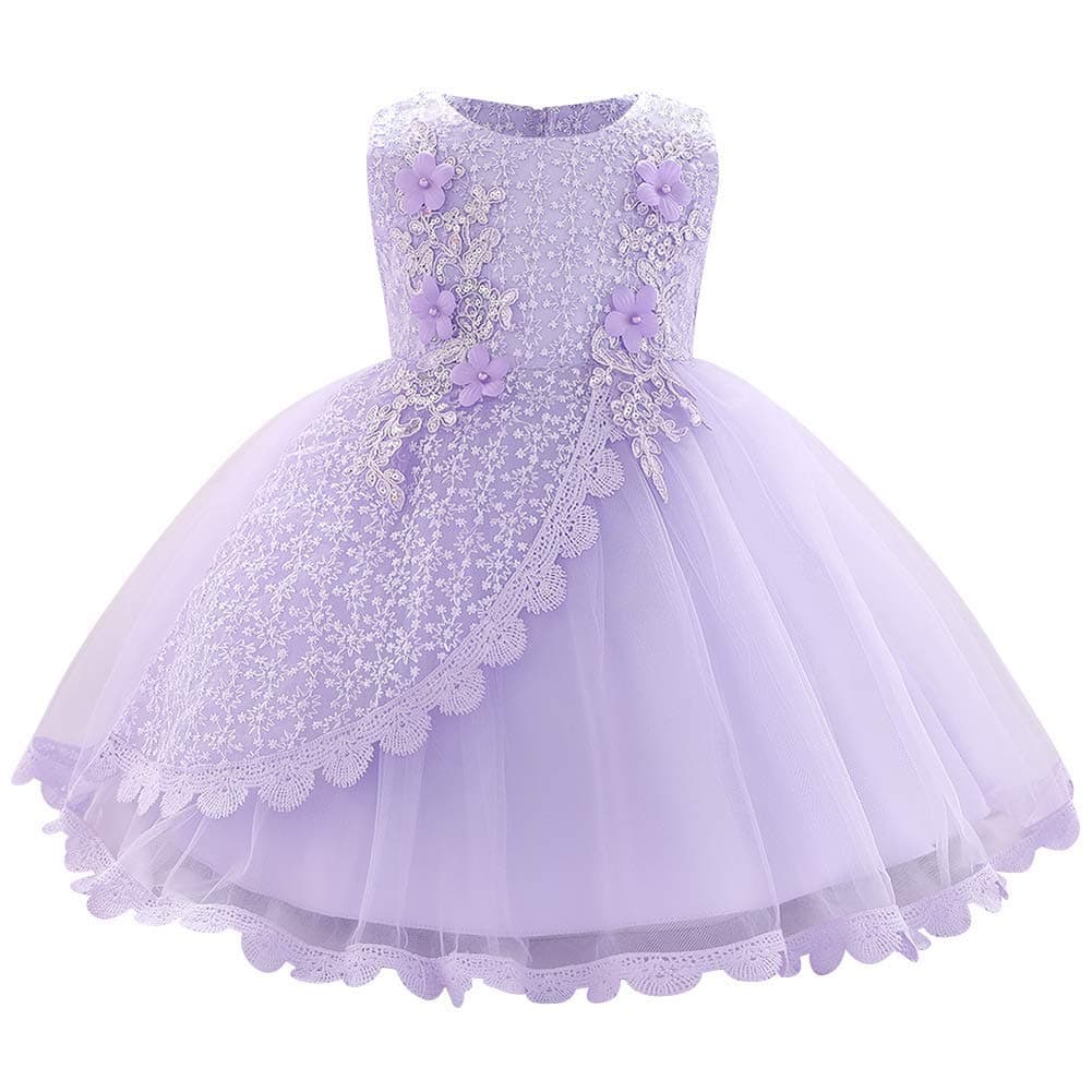 OBEEII Toddler Christening Baptism Tutu Dress with Flower Embroidery