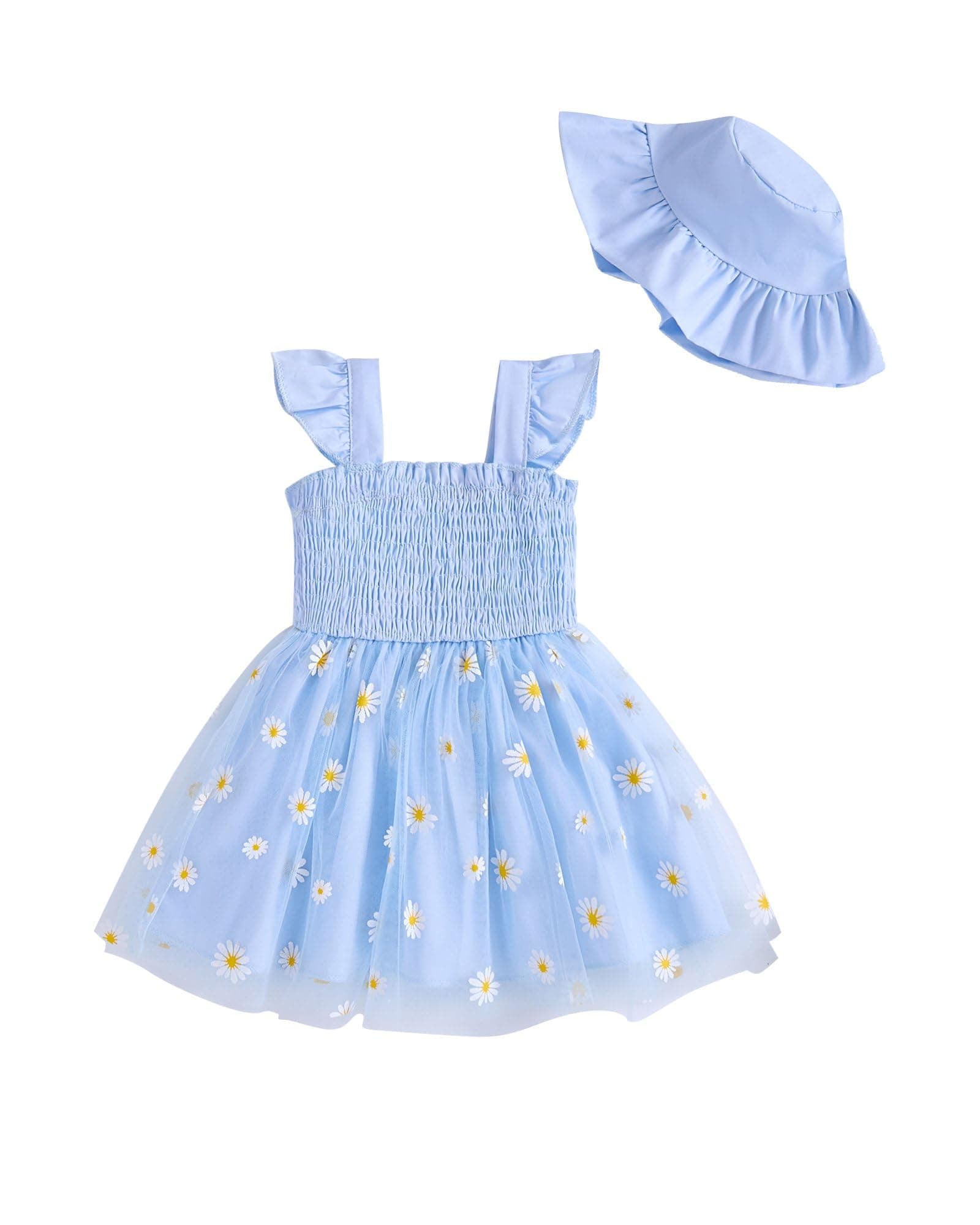 Saeaby Girls' Tulle Halter Smocked Dress Casual Summer Outfit
