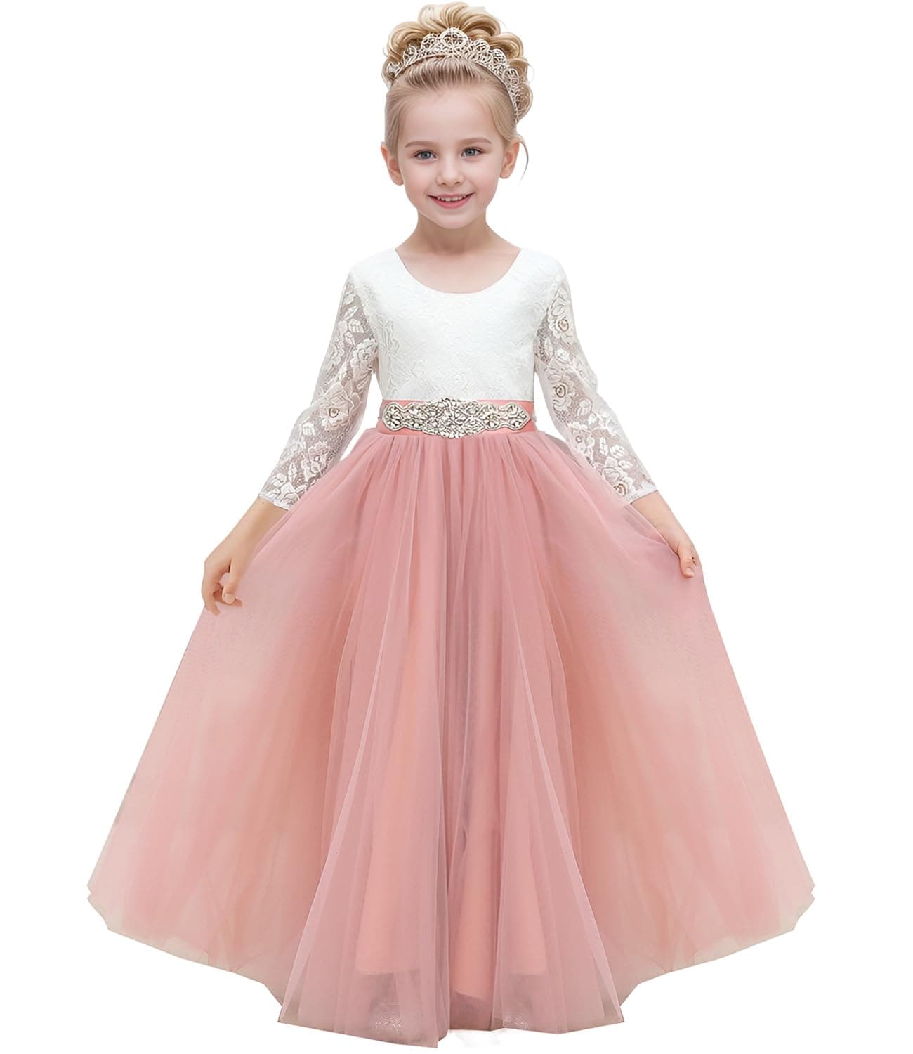 Abaowedding Lace V-Back Flower Girl Dress