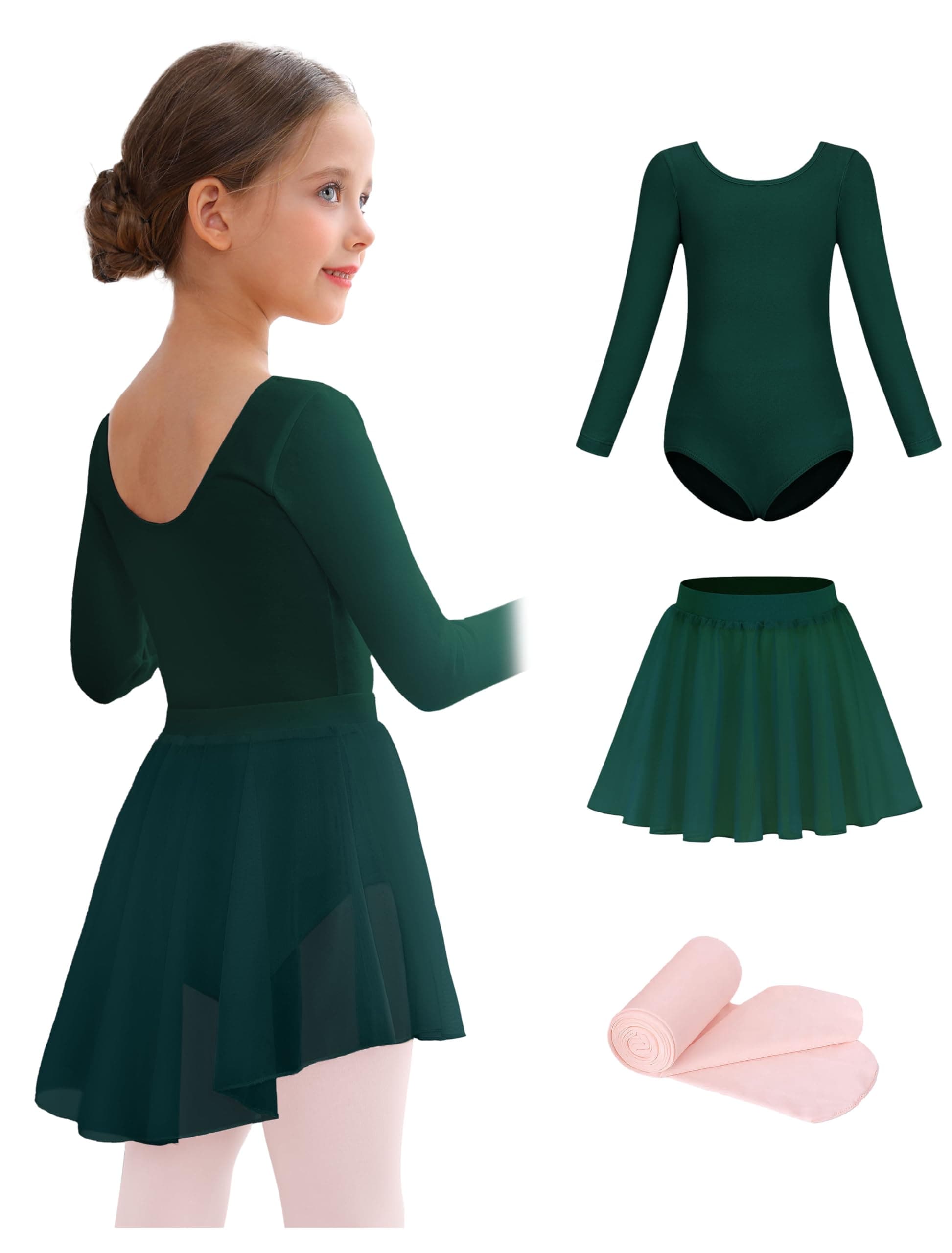 Mecceos Girls' Ballet Leotard Combo with Skirt & Tights